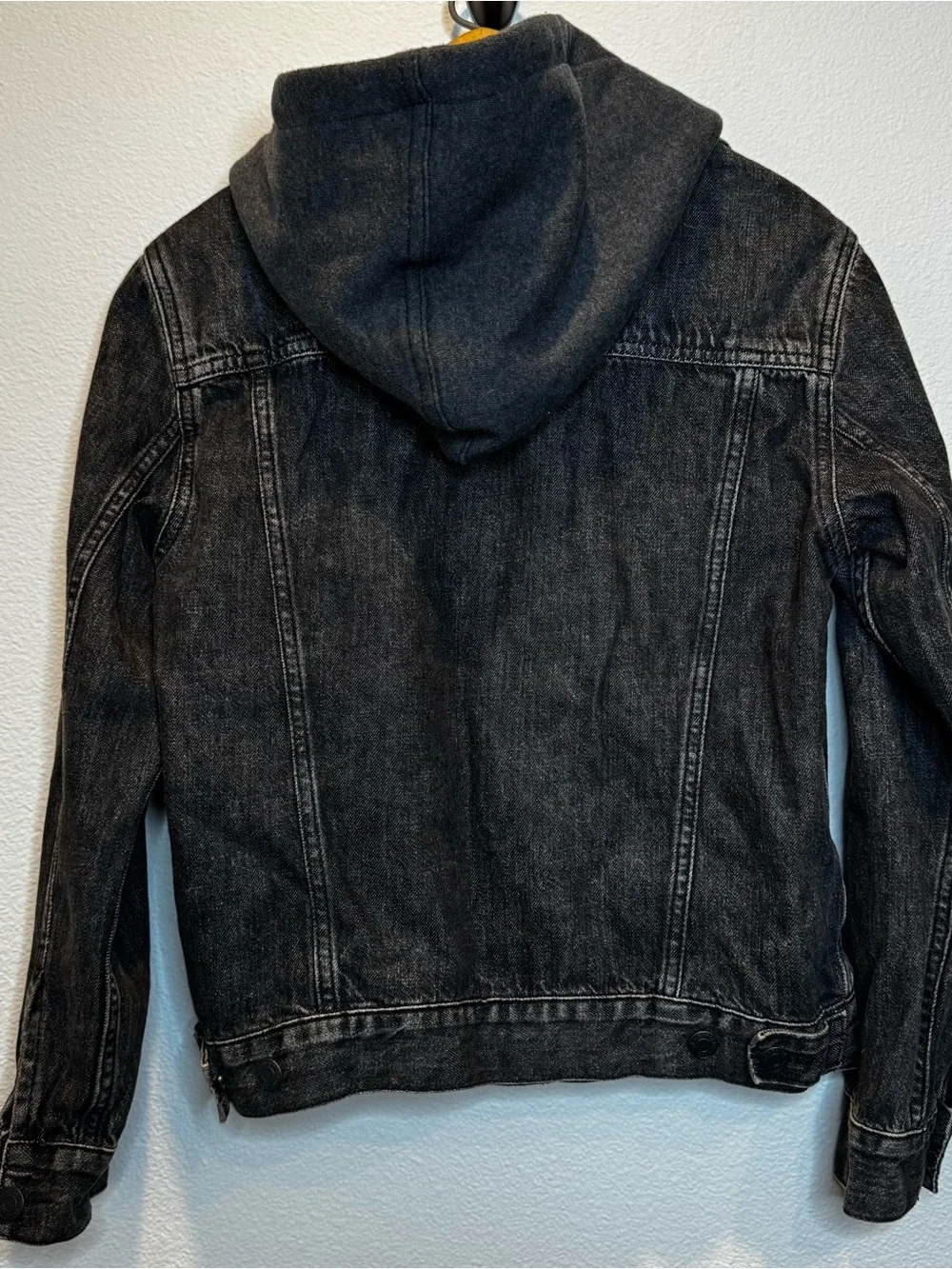 GAP Black Washed Denim Jacket with Hood